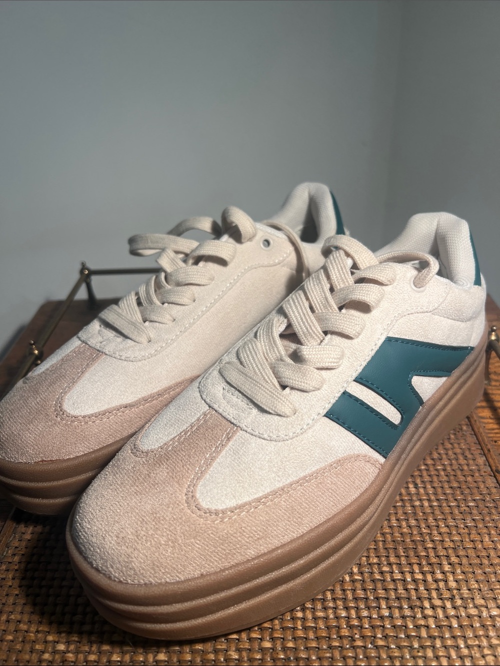 Casual Women’s Platform Sneakers in Cream and Teal